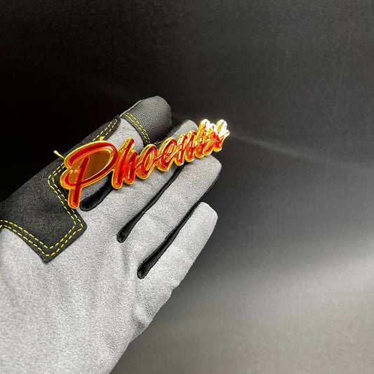 Laser cut Phoenix acrylic car emblem for muscle, performance, and custom vehicle styling.