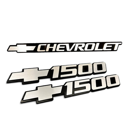1999-2006 fits Chevy Silverado 1500 Car Badge Emblems Silver Bowtie Logo Name 3pc 15114051