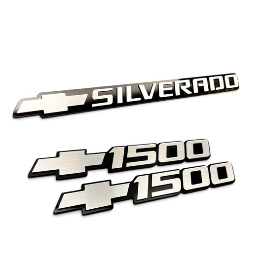 1999-2006 fits Chevy Silver Silverado 1500 Car Badge Emblems Bowtie Logo Name 3pc 15114051 (Copy)