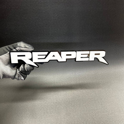 Reaper performance style acrylic badge for tailgate hood or fender mounting