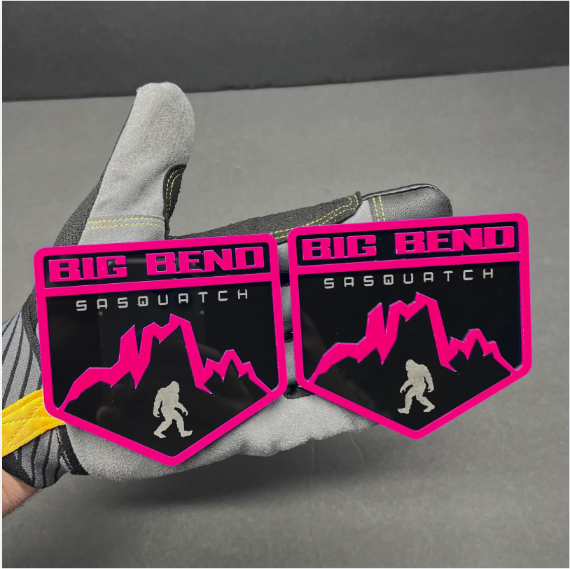 Big Bend Sasquatch grille emblem for custom trucks, Jeeps and off-road SUVs with mountain design