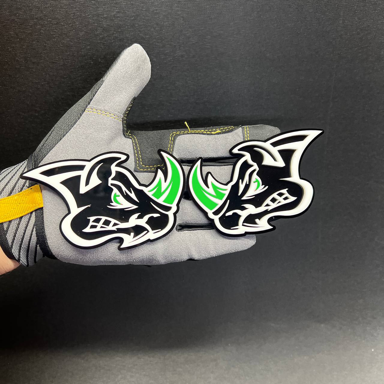 Custom Rhyno animal acrylic emblem designed for offroad truck, SUV, tailgate, grille, and fender styling.