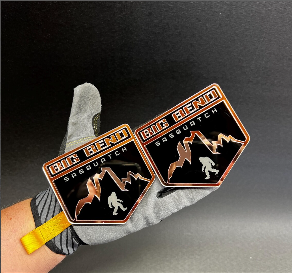 Big Bend Sasquatch Style Mountain Emblems for Ford Bronco – Acrylic Car Badge Set of 2