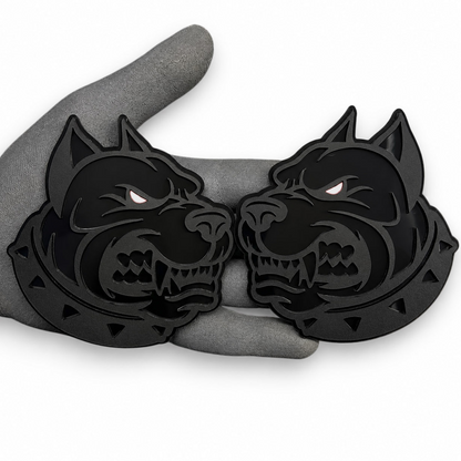 Pitbull dog head automotive badge in black with red eyes for custom car and truck decoration