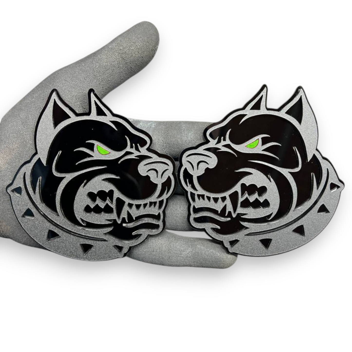 Custom Dog auto emblem pair for hood tailgate door or side panel placement