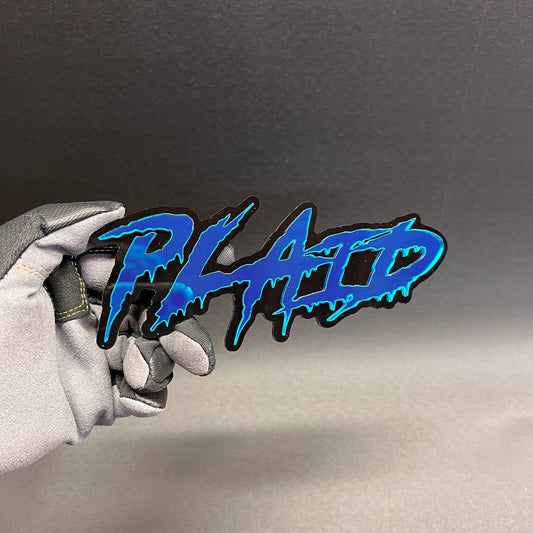 PLAID Car Badge Fender Emblem in blue and black acrylic
