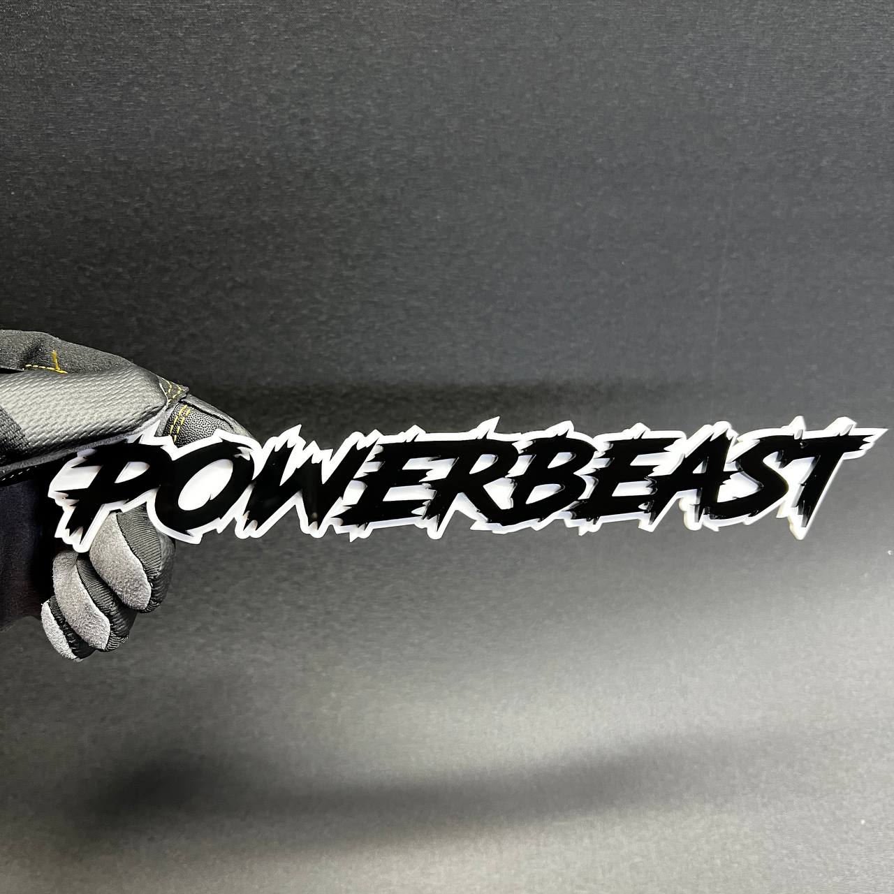 POWERBEAST Car Badge Fender Emblem in black and white aggressive style
