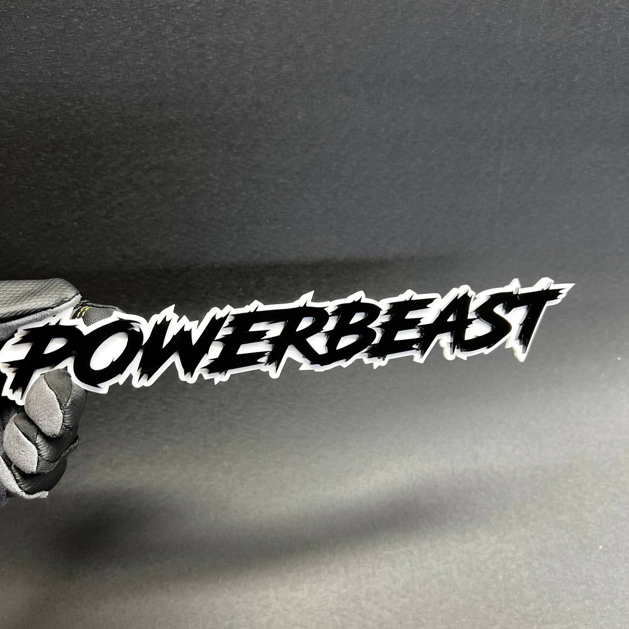 Custom POWERBEAST text badge for car exterior decal or sticker