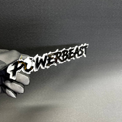Black and white POWERBEAST performance car badge side view