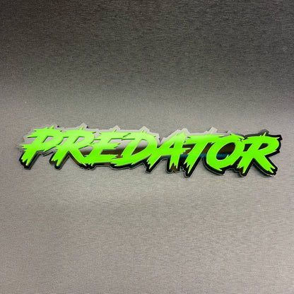 Predator text emblem car badge for truck SUV or custom vehicle fender with green and black layered design