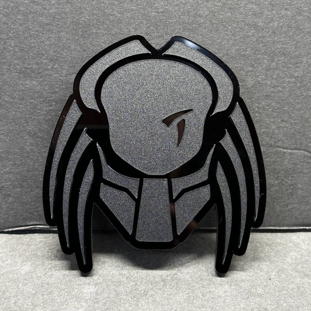 Predator Alien Mask Matte Black on Glossy Black Car Fender Badge