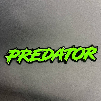 Custom Predator car badge with bright green lettering and black base for truck SUV or automotive exterior