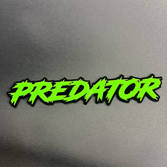 Custom Predator car badge with bright green lettering and black base for truck SUV or automotive exterior