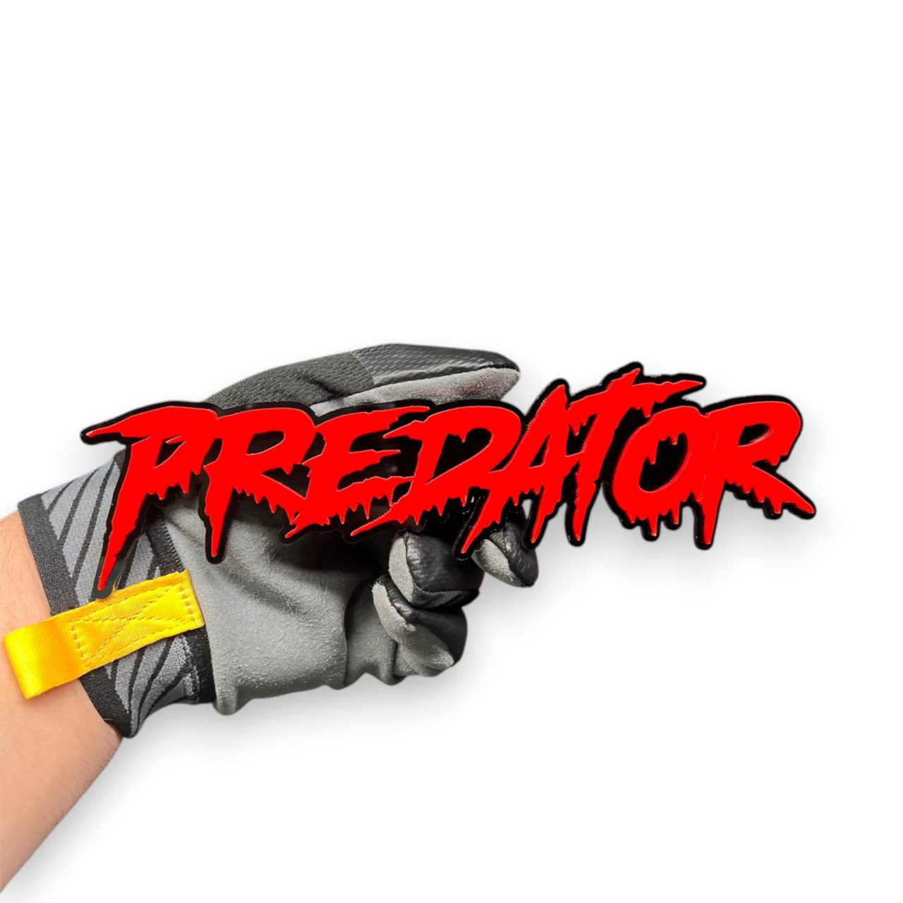 Red and black Predator horror font car emblem for Ram 1500 tailgate