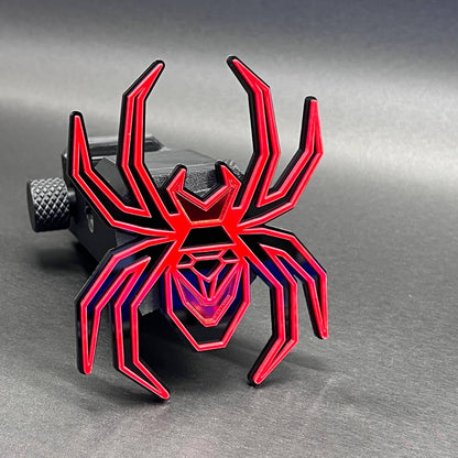 Custom Black Widow mirror red hitch cover badge for truck rear receiver styling