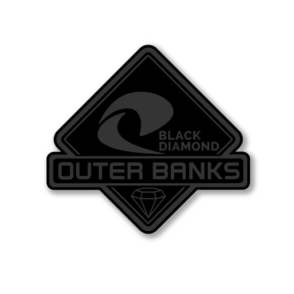 High-quality laser engraved Outer Banks Black Diamond automotive emblem made from durable acrylic.