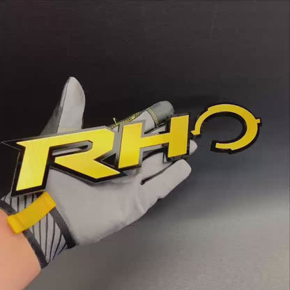Cyber Rhino automotive emblem with bold custom exterior badge design