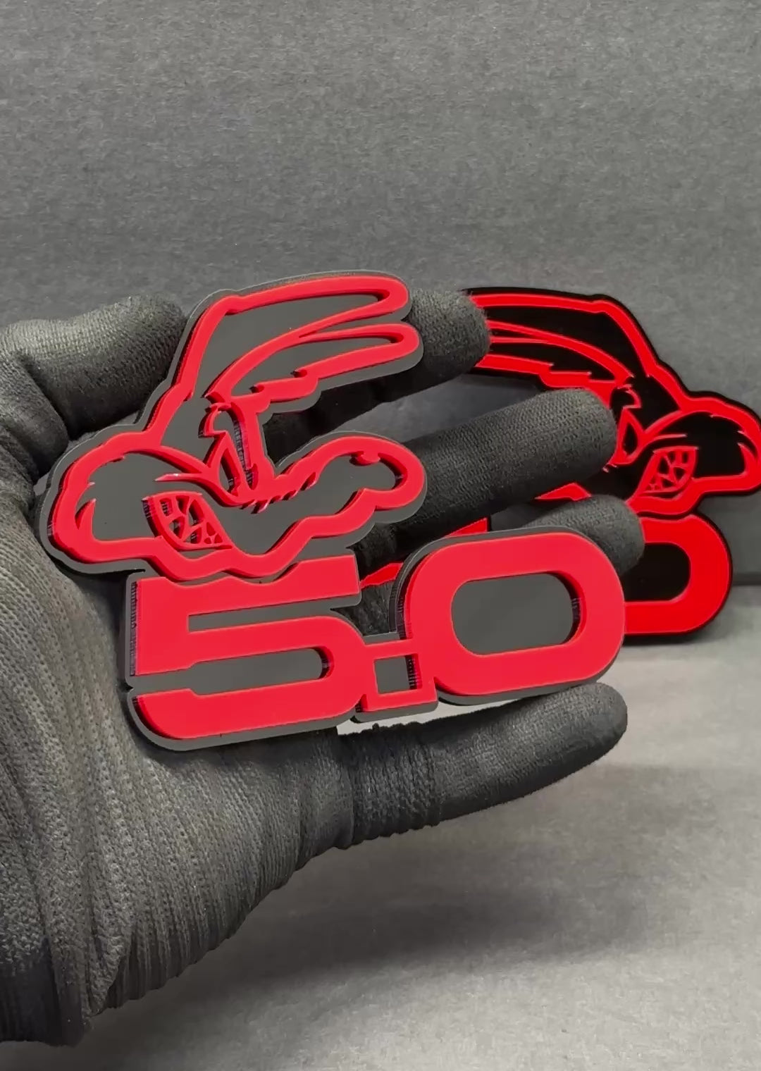 Coyote 5.0 acrylic car emblems with multicolor top layers – 360° product showcase