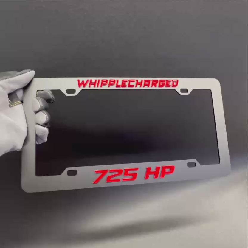 Whipplecharged 725HP performance license plate frame for supercharged cars and trucks.