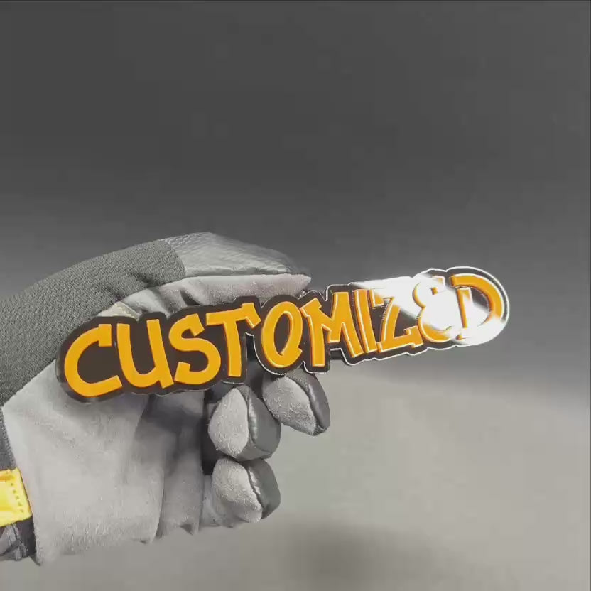 Personalized graffiti name badge made with bold custom text.