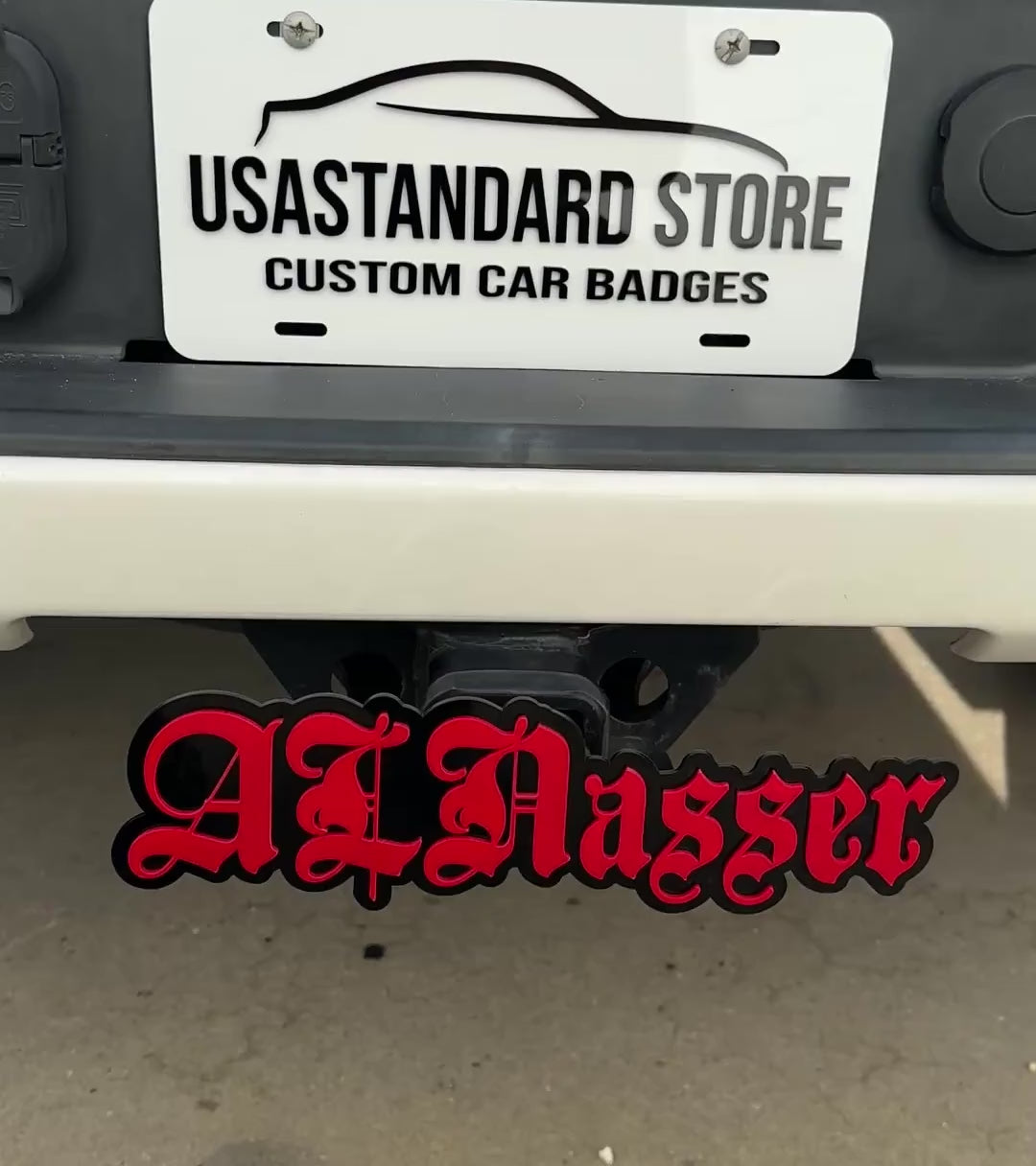 Personalized text truck hitch cover emblem with custom name design
