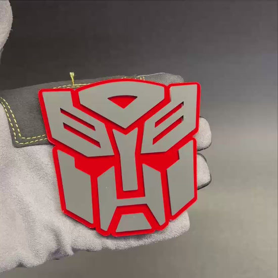 Futuristic robot mask auto emblem for fender, grille, or tailgate use