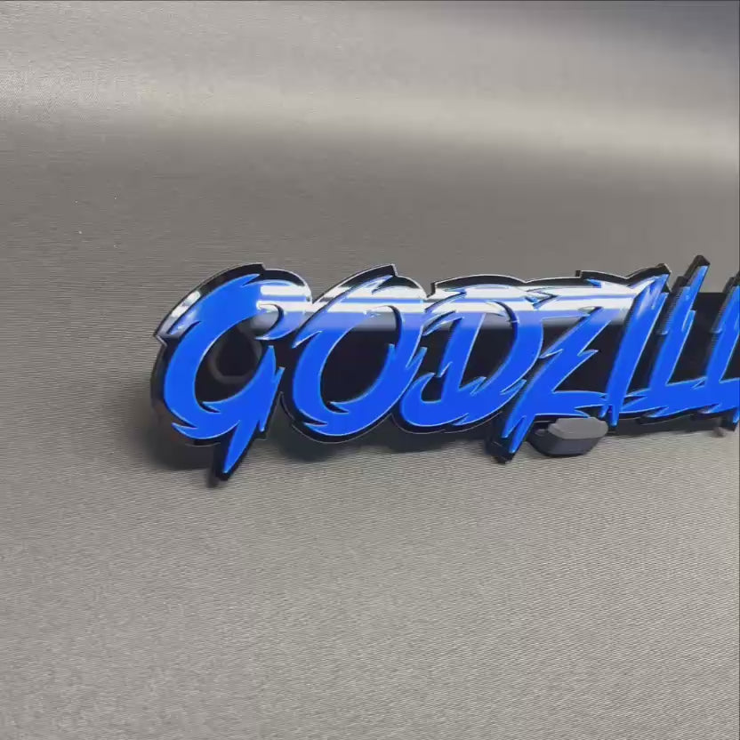 Blue and black Godzilla car text badge custom automotive emblem