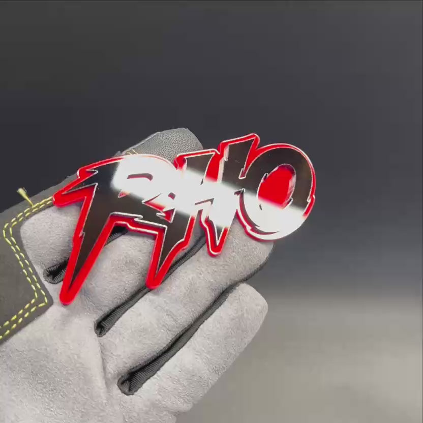 RHINO text car emblem in black with red outline for car or truck exterior