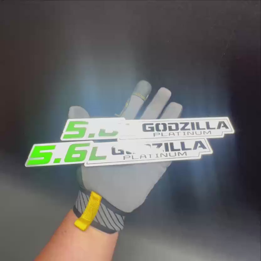 Custom 5.6L Godzilla Platinum engine text badge for car or truck exterior styling