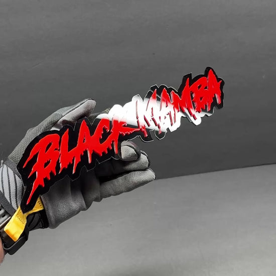 Yellow Black Mamba custom acrylic emblem mounted on muscle car side fender