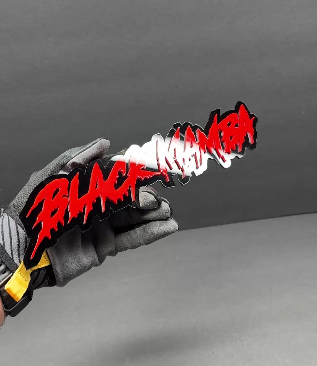 Yellow Black Mamba custom acrylic emblem mounted on muscle car side fender