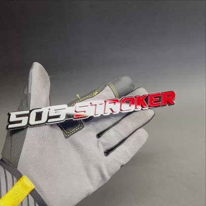 3D printed 505 STROKER automotive emblem for custom truck and performance vehicle exterior.