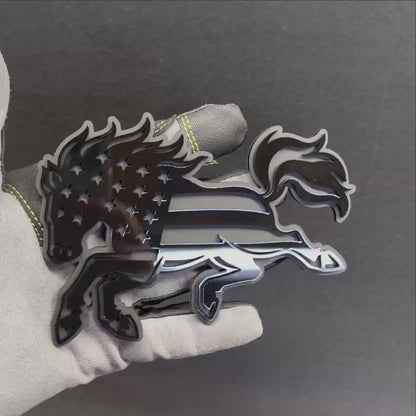 Patriotic horse car badge with stars and stripes design for exterior vehicle decoration