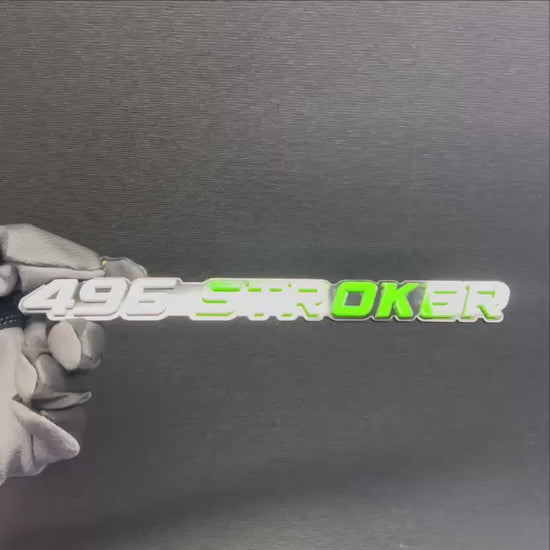 Custom 496 Stroker performance text badge for muscle cars, trucks, and engine builds