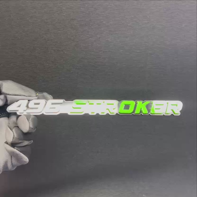 Custom 496 Stroker performance text badge for muscle cars, trucks, and engine builds