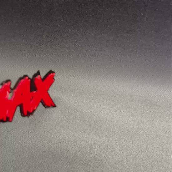 Personalized TURBOMAX text car emblem for truck fender or tailgate.