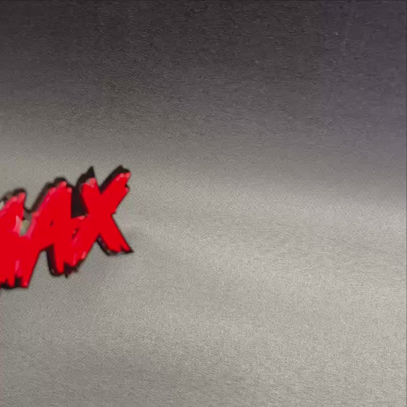 Personalized TURBOMAX text car emblem for truck fender or tailgate.