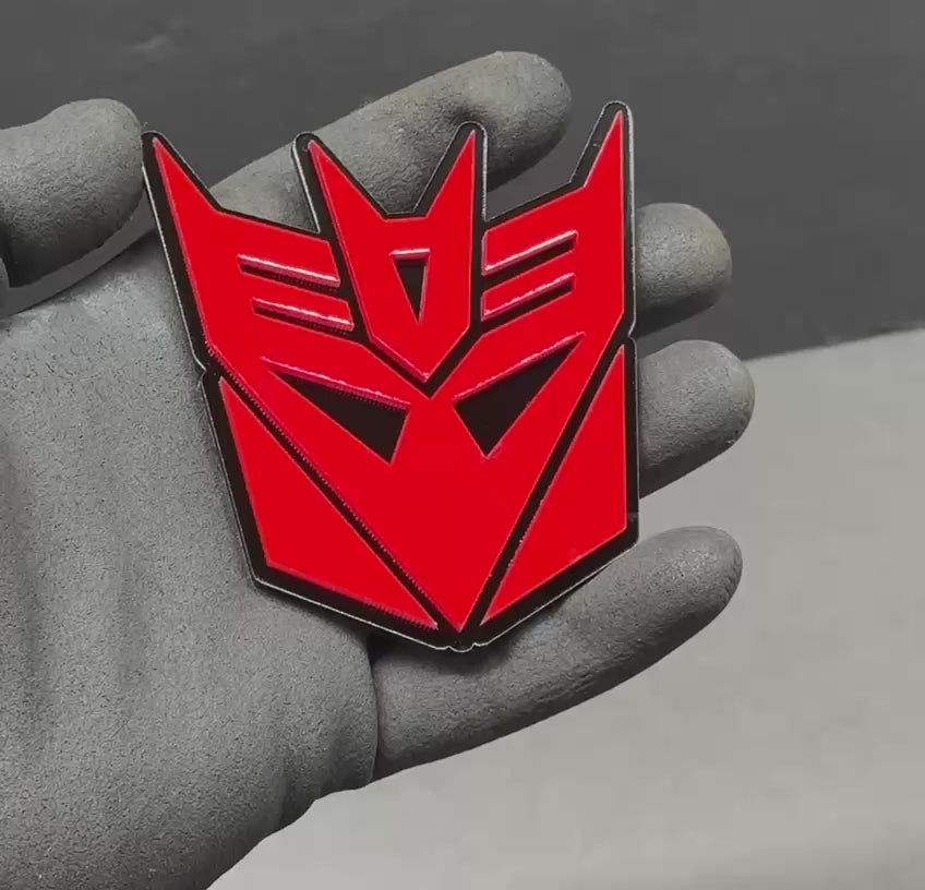Transformers Decepticon acrylic car emblems – 360° showcase video in multiple colors