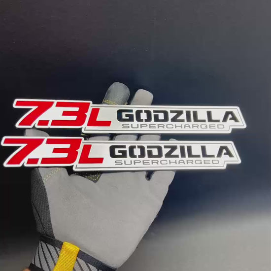 Pair of 7.3 liter Godzilla Supercharged truck fender badges