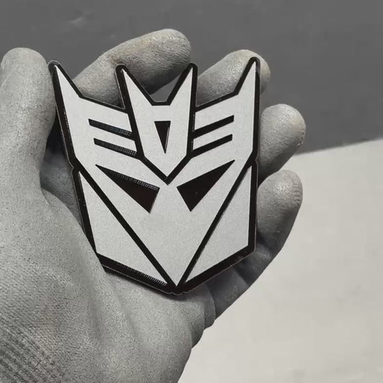 Transformers Decepticon car emblems in matte black acrylic – product showcase video