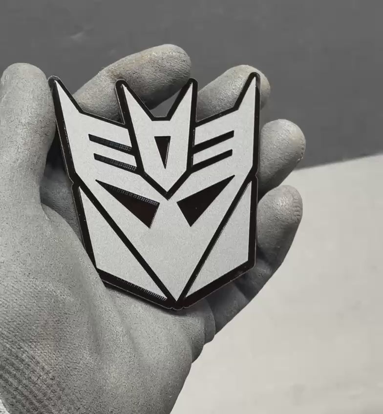 Transformers Decepticon car emblems in matte black acrylic – product showcase video