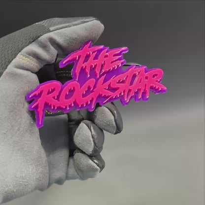 Pink purple Rockstar custom car badge mounted on Bronco style build