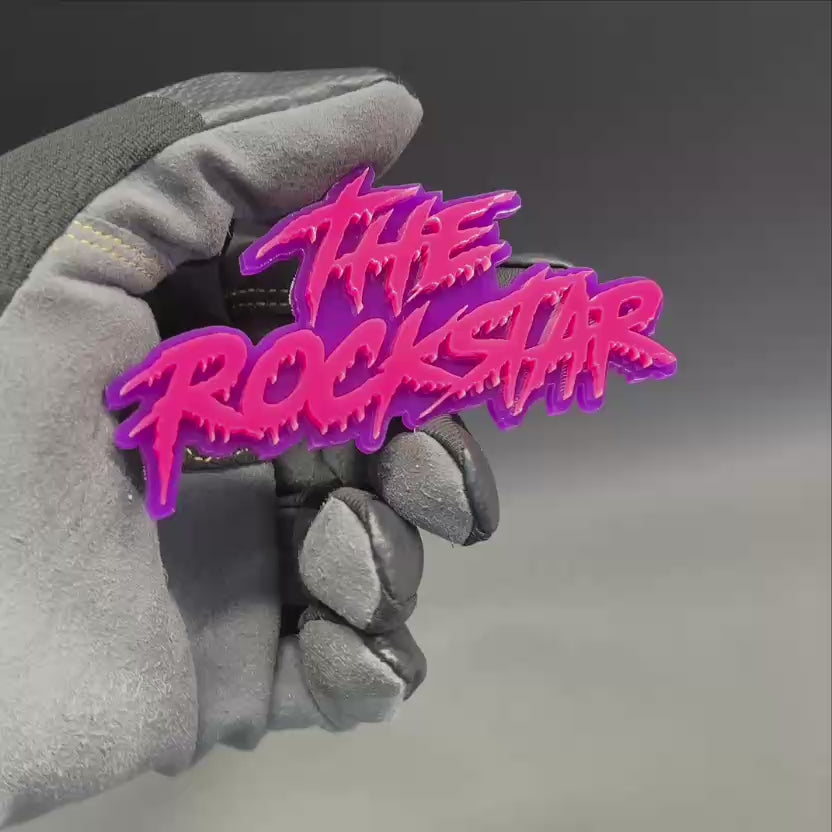 Pink purple Rockstar custom car badge mounted on Bronco style build