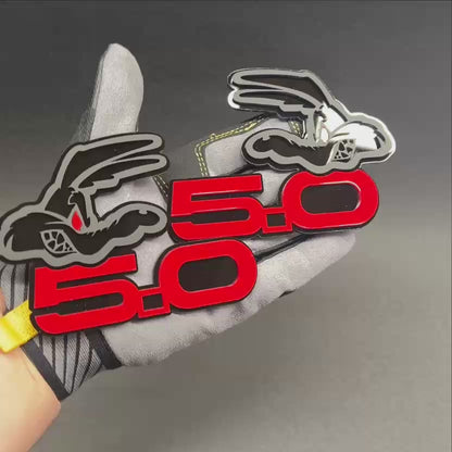 Coyote 5.0 Car Fender Emblem Racing Badge – Matte Black on Black with Color Options