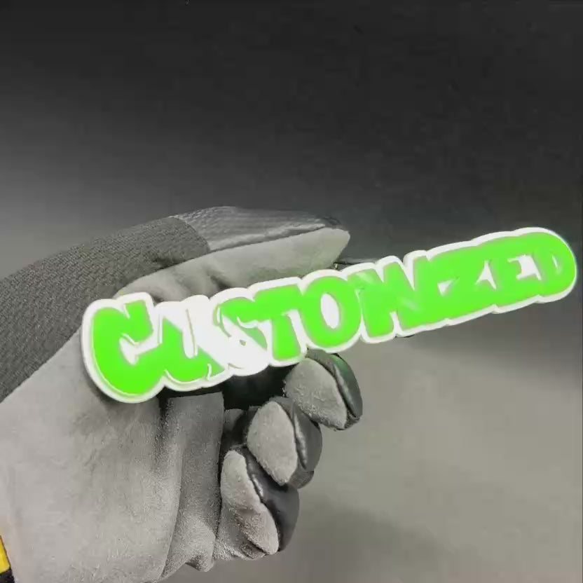 Personalized custom word badge made for cars, trucks, and SUVs