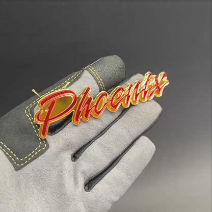Custom Phoenix text Car Badge Fender Emblem for Ford Mustang muscle car styling.
