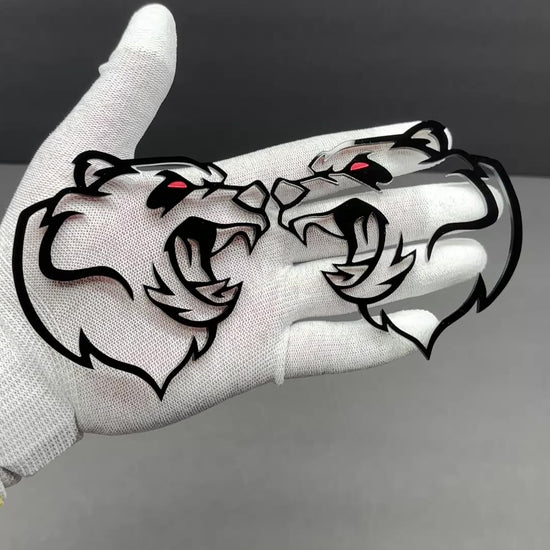 Bear automotive emblem pair for custom car truck hood fender and tailgate use