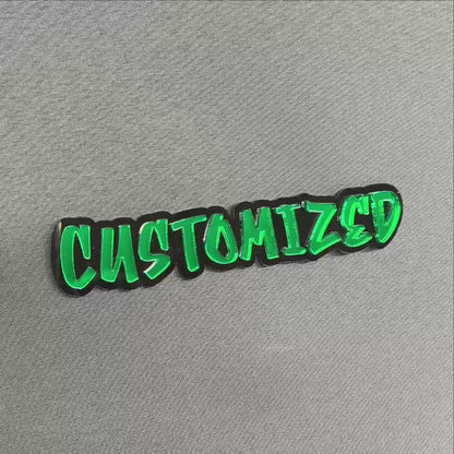 Custom name car badge in bold graffiti style font