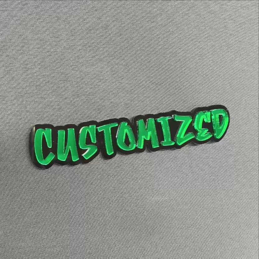 Custom name car badge in bold graffiti style font