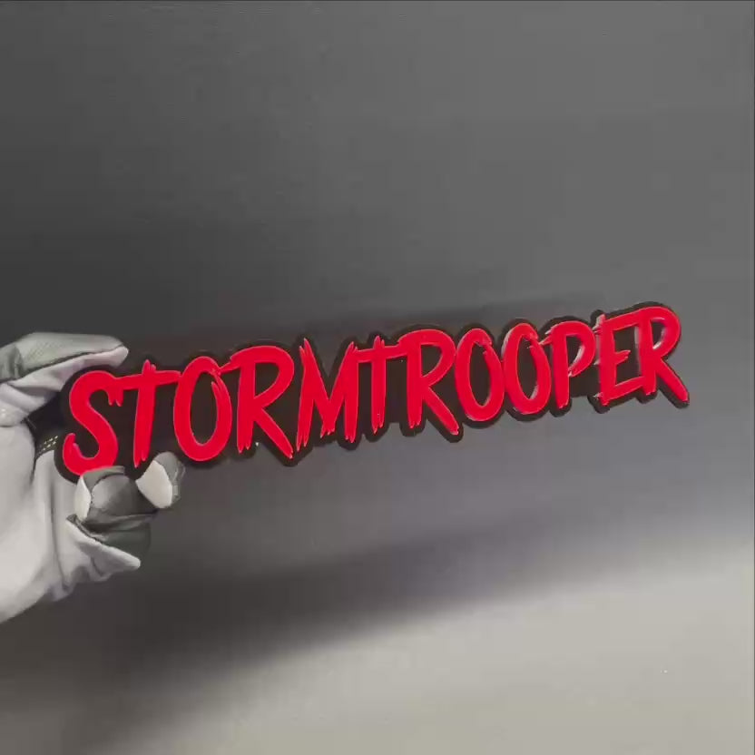Stormtrooper custom red and black acrylic text badge for truck fender emblem